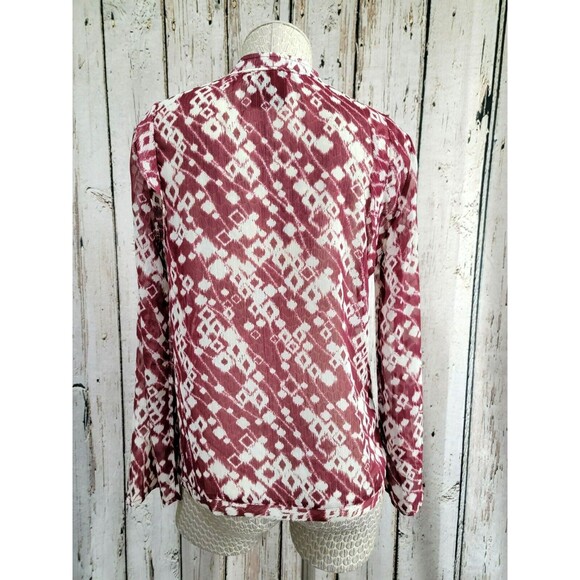 ALK Women's XS Nanette Lepore Burgundy Sheer Bell Sleeve Blouse Shirt Top EUC! - Picture 4 of 9